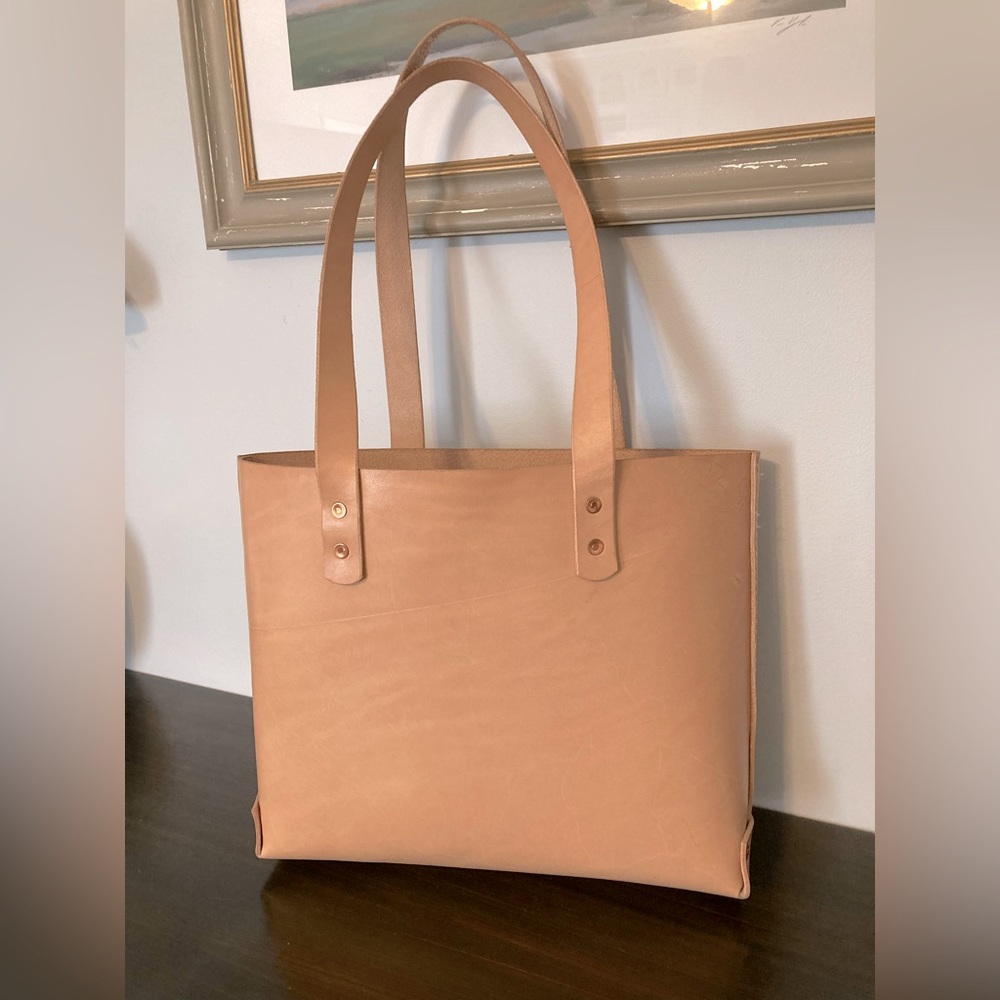 Custom hand stitched natural leather shoulder/tote bag